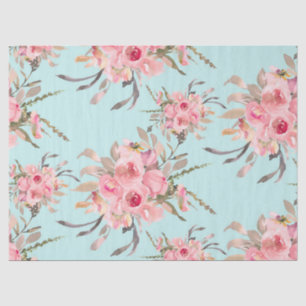 Blush Pink Flowers on Light Blue Tissue Paper