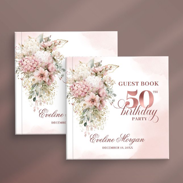 Blush Pink Flowers Rose Gold 50th Birthday Party  Guest Book (Blush Pink Flowers Rose Gold 50th Birthday Party Guest Book

)