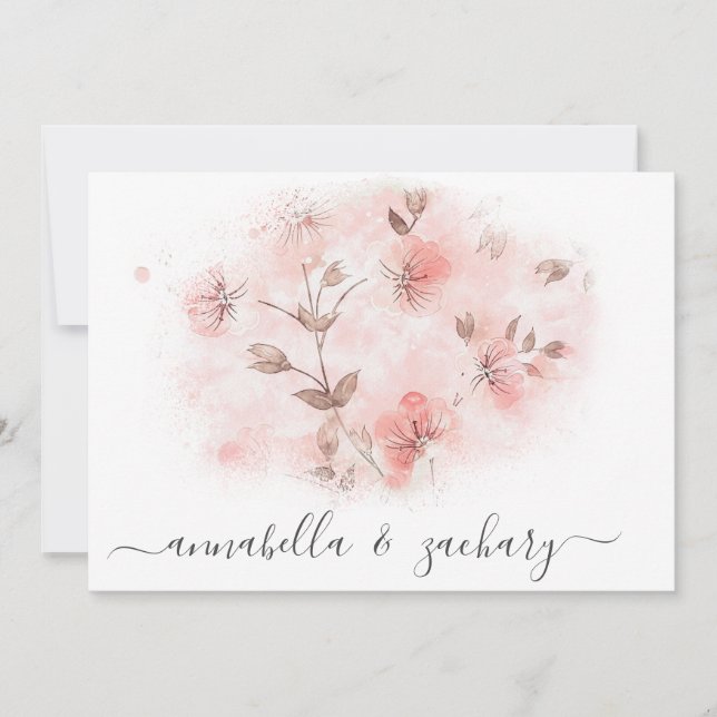 *~* Blush Pink Flowers RSVP QR AR26 Floral WEDDING Invitation (Front)