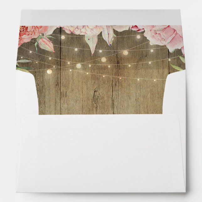 Blush Pink Flowers Rustic Wood String Lights Envelope (Back (Bottom))