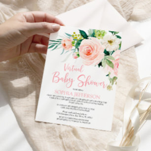 Blush Pink Flowers Virtual Baby Shower Invitation