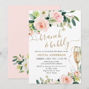 Blush Pink Flowers Watercolor Bridal Brunch Invitation