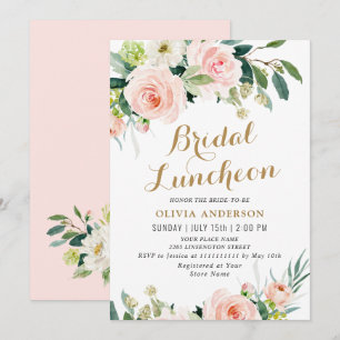 Blush Pink Flowers Watercolor Bridal Luncheon Invitation