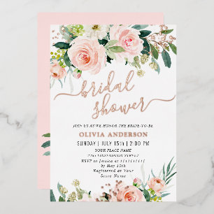 Blush Pink Flowers Watercolor Bridal Shower Gold