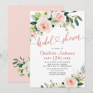 Blush Pink Flowers Watercolor Bridal Shower Invitation
