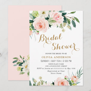Blush Pink Flowers Watercolor Bridal Shower Invitation