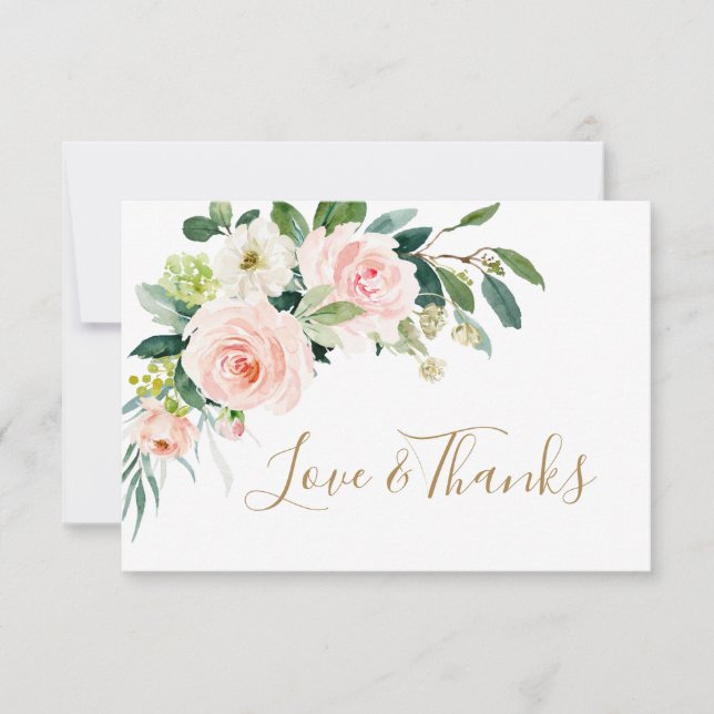 Blush Pink Flowers Watercolor Wedding Thank You Ca (Front)