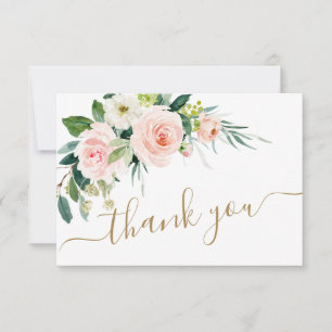 Blush Pink Flowers Watercolor Wedding Thank You Ca