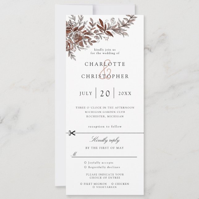 Blush pink flowers wedding invite w rsvp attached (Front)