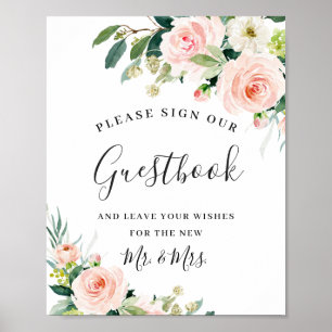 Blush Pink Flowers Wedding Sign Our Guestbook