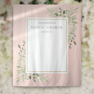 Blush Pink Foliage Bridal Shower Photo Backdrop Tapestry