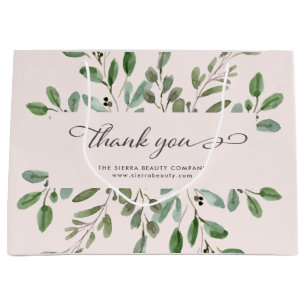 Blush Pink Foliage   Thank You Retail Shopping Bag