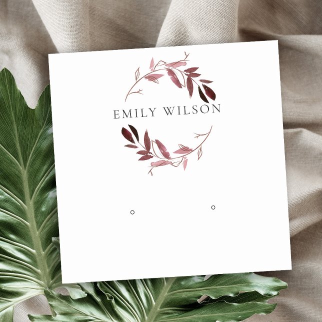 BLUSH PINK FOLIAGE WATERCOLOR EARRING DISPLAY LOGO SQUARE BUSINESS CARD (Creator Uploaded)