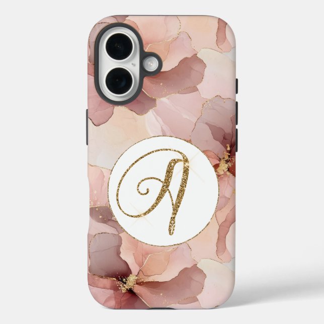 Blush Pink Foral Gold Glitter Letter A Case-Mate iPhone Case (Back)