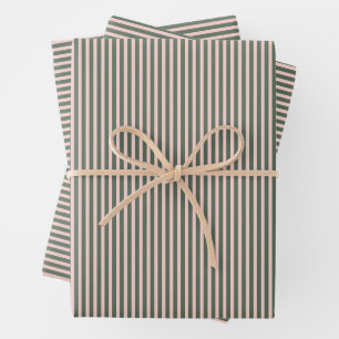 Blush Pink Forest Green Preppy Holiday Stripes Wrapping Paper Sheet