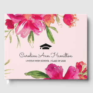 Blush Pink   Fuchsia Floral Graduation Guest Book