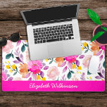 Blush pink fuchsia watercolor flowers name desk mat<br><div class="desc">Elevate your desk aesthetic and bring a touch of elegance to your daily tasks with this enchanting desk mat with this exquisite desk mat adorned with a lovely watercolor illustration of blush pink and fuchsia flowers. Personalise your workspace by adding your name to this charming mat, making it uniquely yours....</div>