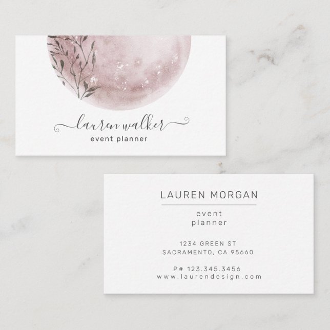 Blush Pink Full Moon Elegant Business Card (Front/Back)