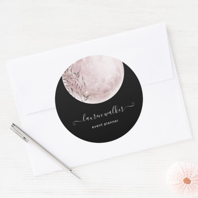 Blush Pink Full Moon Elegant Classic Round Sticker (Envelope)