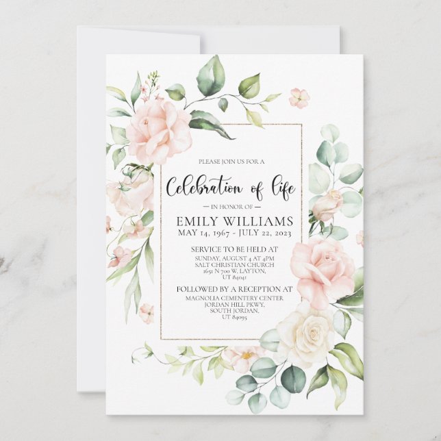 Blush Pink Funeral Invitation (Front)
