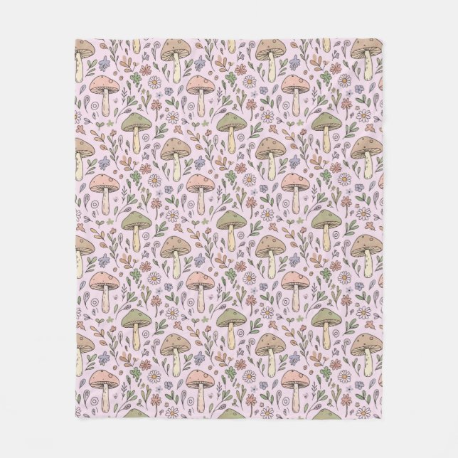 Blush Pink Fungi | Cute Botanical Baby Shower Gift Fleece Blanket (Front)