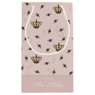Blush Pink Future Mrs Queen Bee Gold Crown Small Gift Bag