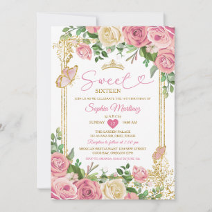 Blush Pink Garden Floral Sweet 16th Girl Birthday Invitation