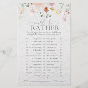 Blush Pink Garden Flowers Bridal Shower Game