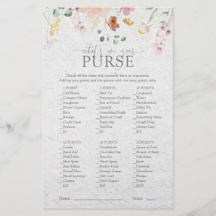 Blush Pink Garden Flowers Bridal Shower Purse Game