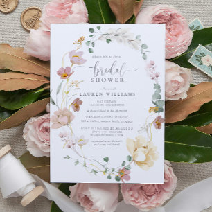 Blush Pink Garden Flowers Script Bridal Shower Invitation