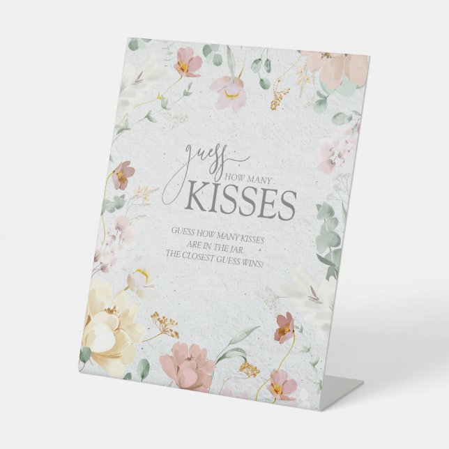 Blush Pink Garden Flowers Shower How Many Kisses Pedestal Sign (Front)