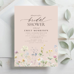 Blush Pink Garden Flowers Watercolor Bridal Shower Invitation
