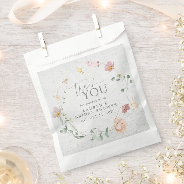 Blush Pink Garden Flowers Wreath Bridal Shower Favour Bags (Clipped)