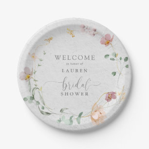 Blush Pink Garden Flowers Wreath Bridal Shower Paper Plate
