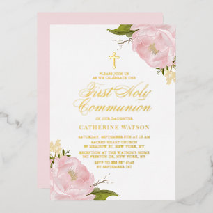 Blush Pink Garden Rose First Holy Communion Gold