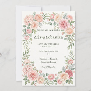 Blush Pink Garden Rose Floral Wedding Invitation