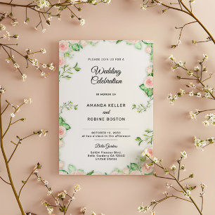 Blush Pink Garden Rose Wedding Invitation