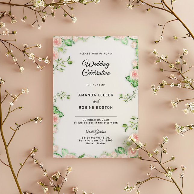 Blush Pink Garden Rose Wedding Invitation (Creator Uploaded)