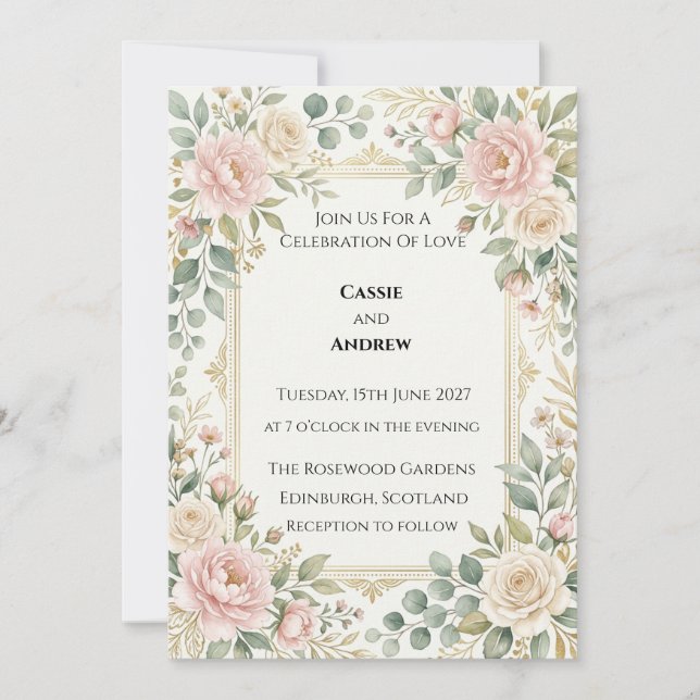 Blush Pink Garden Wedding Invitation (Front)
