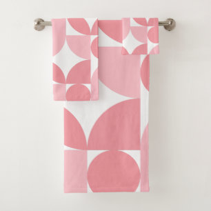 Blush Pink Geometric Abstract Pattern  Bath Towel Set