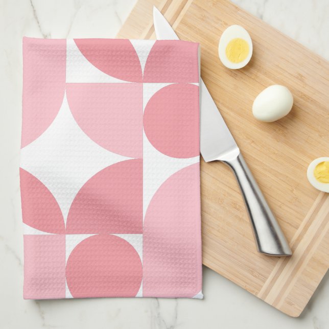 Blush Pink Geometric Abstract Pattern  Tea Towel (Quarter Fold)