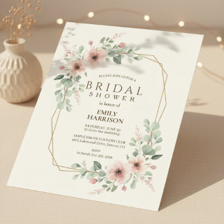 Blush Pink Geometric Bridal Shower Gold Hexagon Invitation