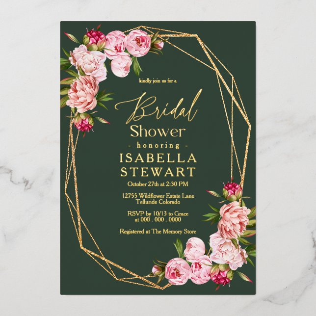 Blush Pink Geometric Dark Green Bridal Shower (Front)
