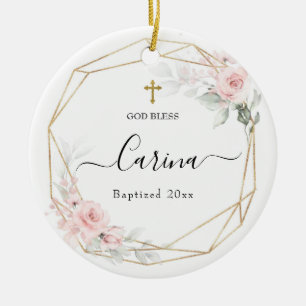 Blush Pink Geometric Floral Baptized Ceramic Tree Decoration