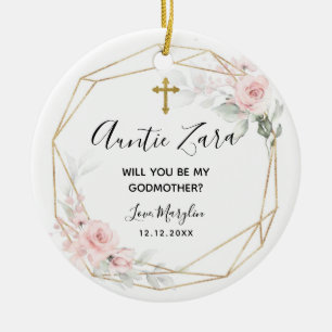 Blush Pink Geometric Floral Godmother Ornament
