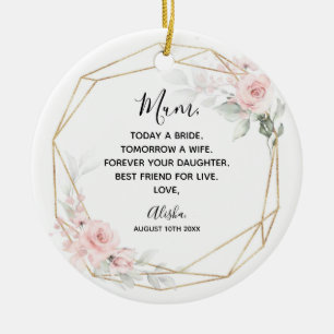 Blush Pink Geometric Floral Mother of The Bride Ceramic Tree Decoration