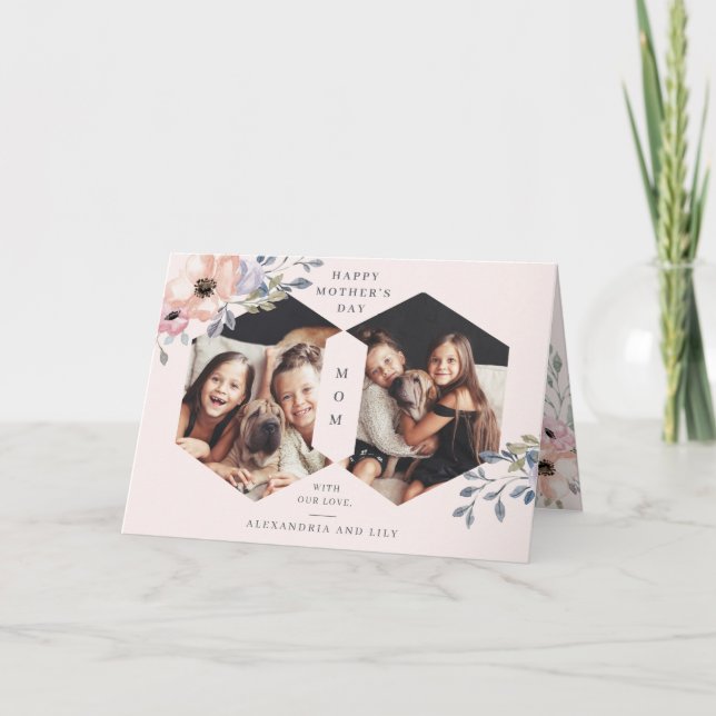 Blush Pink Geometric Floral | Photo Mother's Day Card (Front)