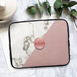 Blush Pink Geometric Modern Marble Monogram Laptop Sleeve<br><div class="desc">A modern marble and pink leather design with a round pink  button that holds your initials. All fabulously faux and a printed visual effect It's a slim sleeve - so make sure you check your dimensions. Suitable for tablets too!</div>