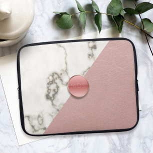 Blush Pink Geometric Modern Marble Monogram Laptop Sleeve