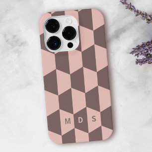 Blush Pink Geometric Modern Monogram iPhone 15 Pro Case